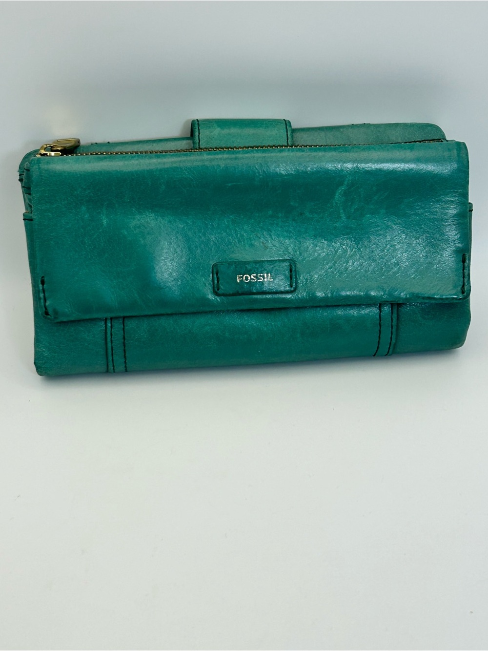 Vintage Fossil Ellis Green Leather Women's Clutch Wallet Multi-slots Zip Snap - Picture 2 of 12